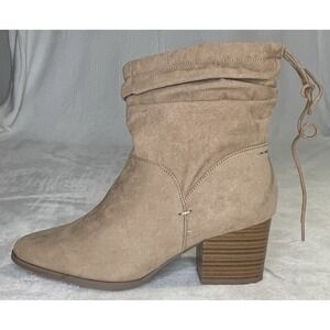 Just Fab Lesley Booties Taupe Size 11 Block Heel Slouch Boot Light Brown